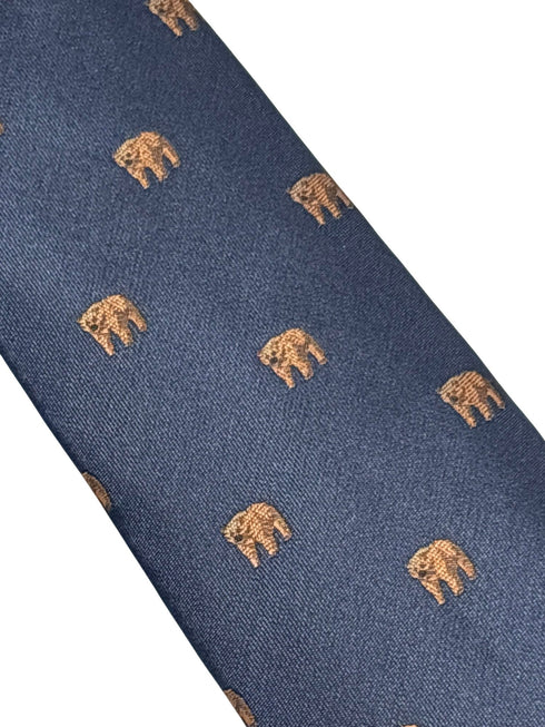 navy dark blue tie with brown grizzly bear design
